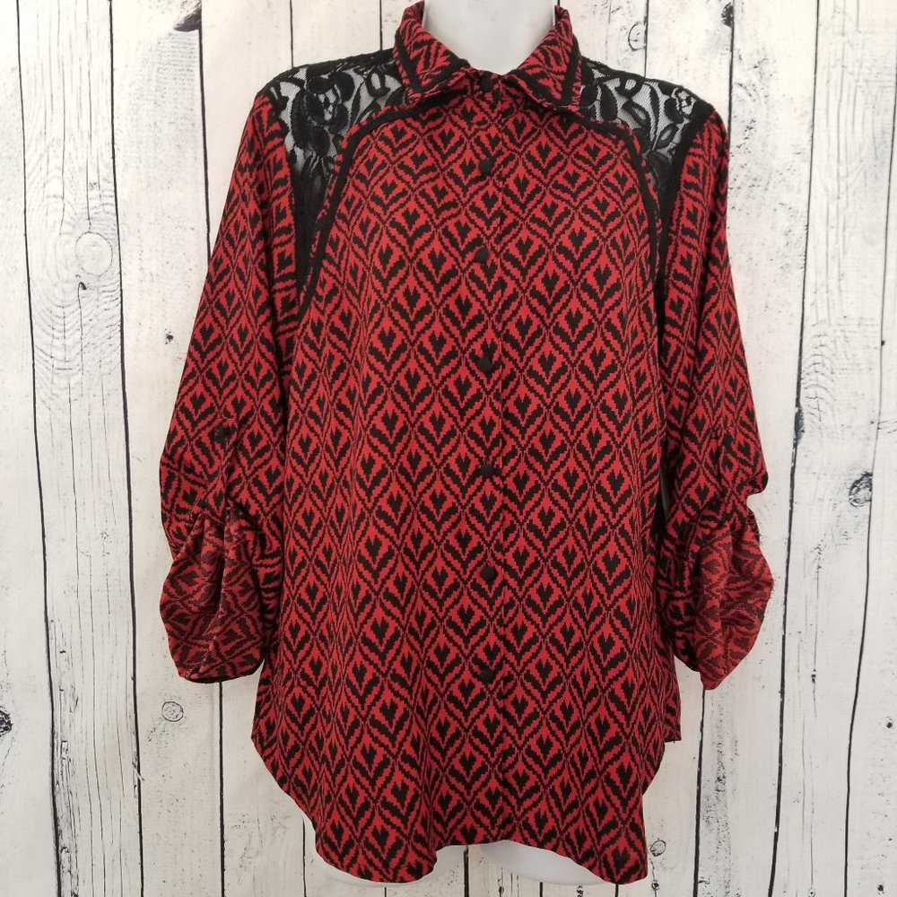 Black & Red Lace Blouse - Picture 2 of 8